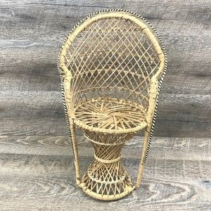 Vintage Wicker Peackock Mini Doll Chair Boho Stand